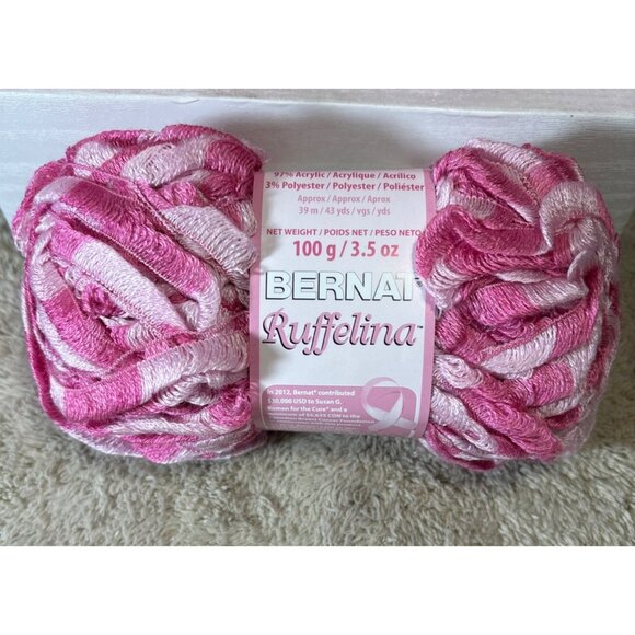 Bernat Ruffelina Yarn Pink & White Variegated 100g  Acrylic Polyester Lot Of 3 - Picture 2 of 5